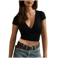 thumbnail image 1 of Plebaso Women's Short Sleeve Crop Tops Wrap V Neck Trendy Going out T Shirts Slim Yoga Workout Shirt for Women, 1 of 7