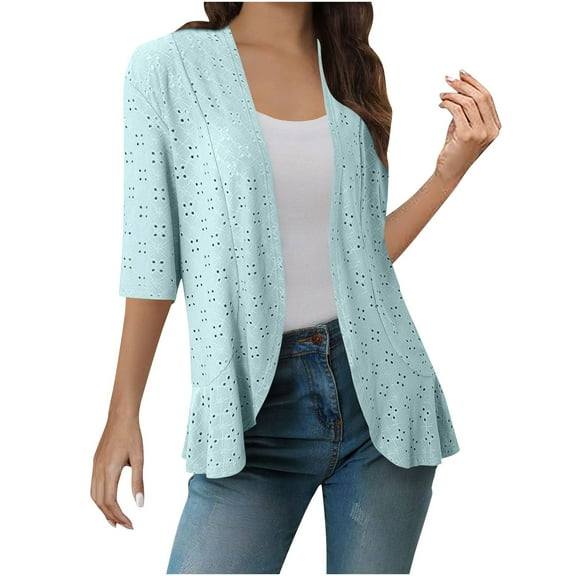 Plebaso Women's Short Sleeve Open Front Cardigan Summer Casual Lightweight Loose Cover up Cardigans