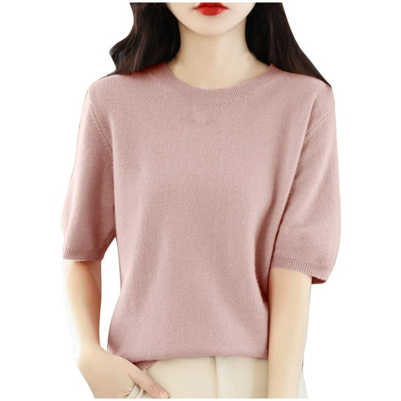 Plebaso Women's Short Sleeve Sweater Tops Summer Casual Lightweight Knit Pullover Sweaters for Women