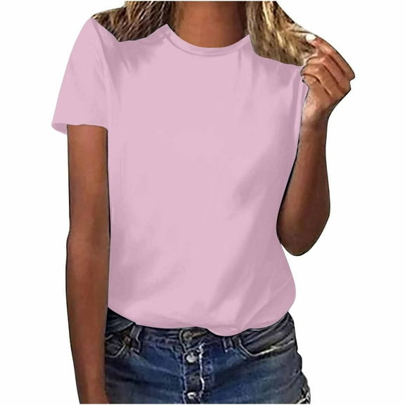 Plebaso Women's Short Sleeve T Shirts Solid Color Summer Tops Crew Neck Casual Beach Vacation Shirt for Ladies