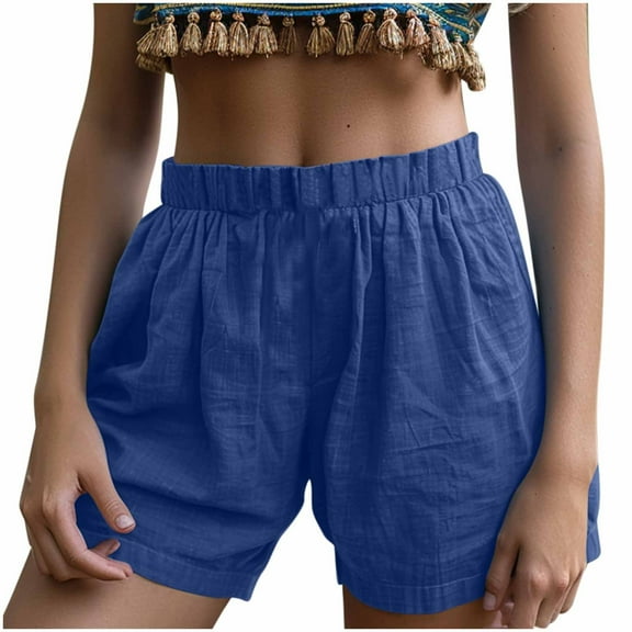 Plebaso Women's Shorts Elastic Waist Loose Casual Shorts Lightweight Plain Summer Beach Shorts for Women