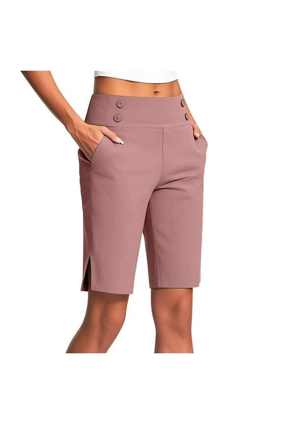 Women's Shorts Knee Length Stretch Long Shorts Womens Summer Athletic Walking Shorts with Pockets