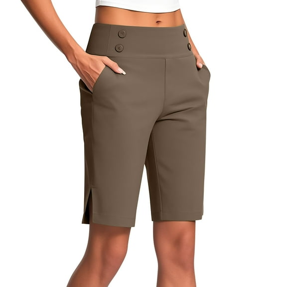 Plebaso Women's Shorts Knee Length Stretch Long Shorts Womens Summer Athletic Walking Shorts with Pockets