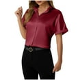 thumbnail image 1 of Plebaso Women's Silk Satin Tops Casual Button down Shirts Collared Short Sleeve Business Work Shirts Womens Clothes, 1 of 4