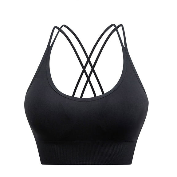 Plebaso Women's Strappy Sports Bras Workout Wireless Yoga Bras Removable Padded Athletic Bras for Women