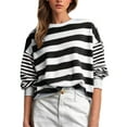 thumbnail image 1 of Plebaso Women's Striped Sweatshirts Color Block Long Sleeve Crew Neck Pullover Tops Womens Clothes, 1 of 7
