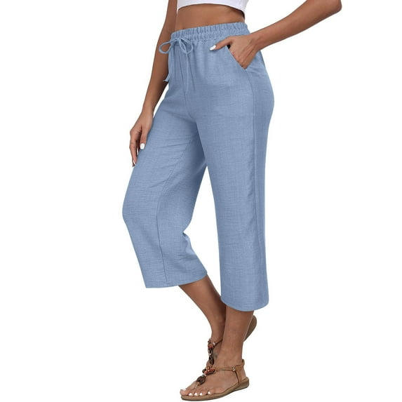 Plebaso Women's Summer Capri Pants Straight Wide Leg Capris with Pockets Lightweight Plain Cropped Pants