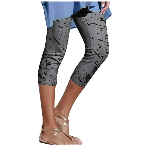 Plebaso Women's Summer Capris Pants Printed Elastic Waist Cropped Pants Ladies Casual Beach Pants
