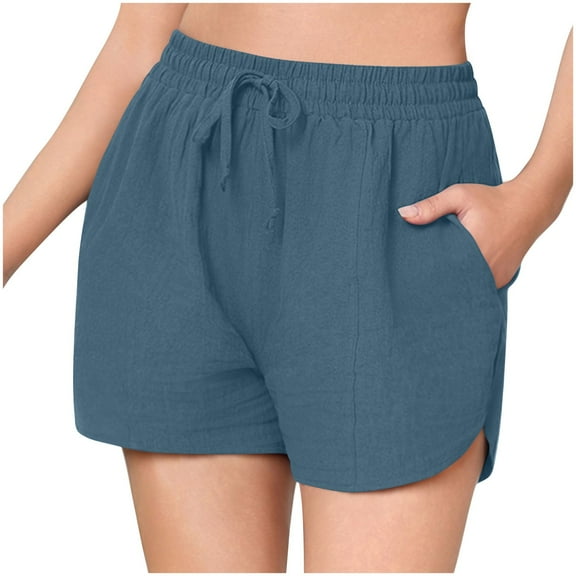 Plebaso Women's Summer Casual Shorts High Waist Drawstring Wide Leg Shorts Loose Beach Shorts with Pockets