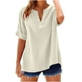 thumbnail image 1 of Plebaso Women's Summer Linen Tops Short Sleeve V Neck Solid Color Casual Loose Tunic Shirts for Women, 1 of 4