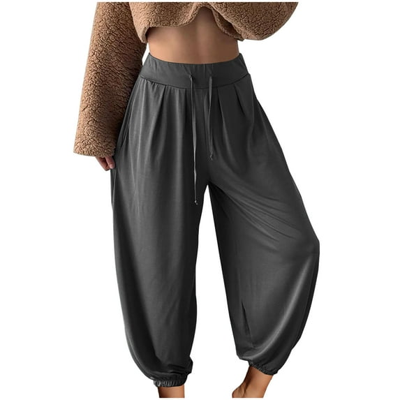Plebaso Women's Summer Pants Drawstring High Waist Joggers Casual Lightweight Baggy Trousers for Women