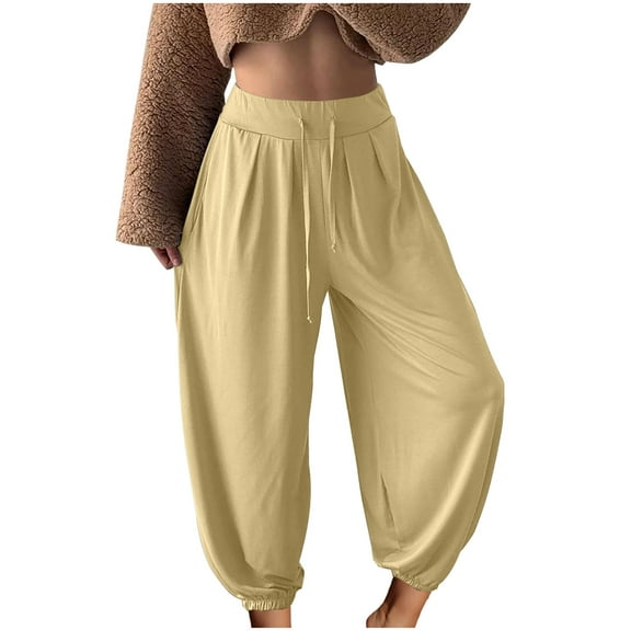 Plebaso Women's Summer Pants Drawstring High Waist Joggers Casual Lightweight Baggy Trousers for Women