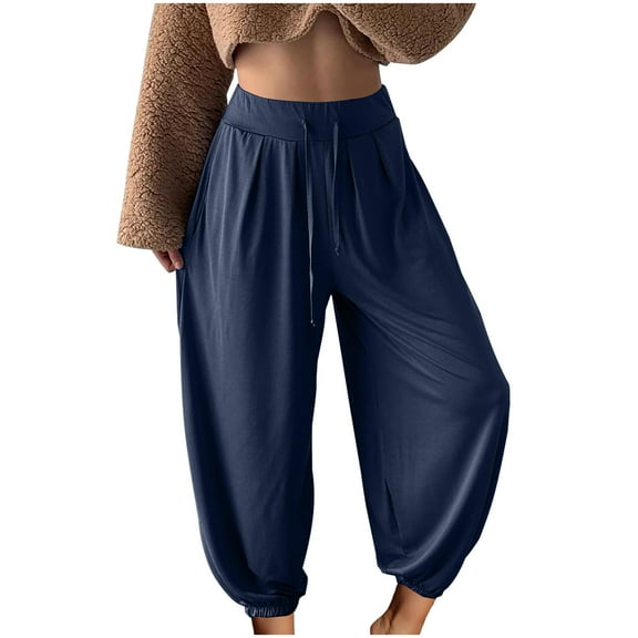 Plebaso Women's Summer Pants Drawstring High Waist Joggers Casual Lightweight Baggy Trousers for Women