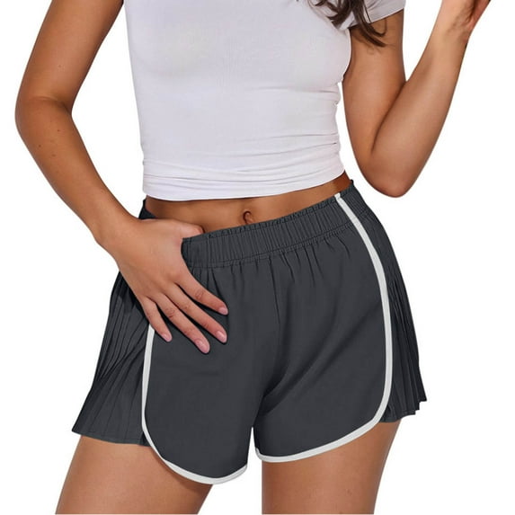 Plebaso Women's Summer Shorts Side Pleated Athletic Shorts Elastic Waist Running Shorts Activewear