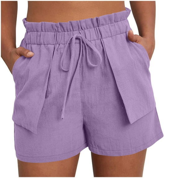 Plebaso Women's Summer Shorts Solid Color Casual Shorts with Pockets Elastic Waist Lightweight Beach Shorts