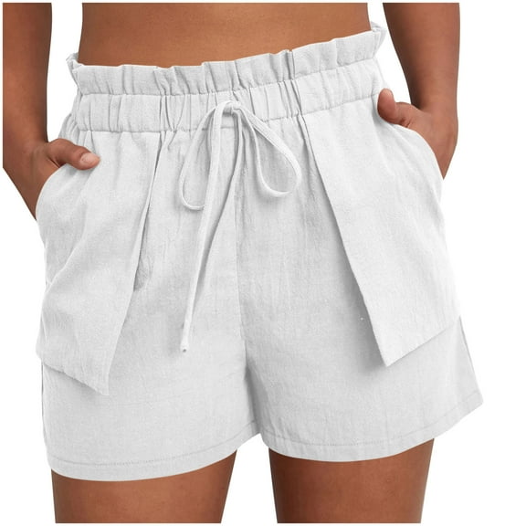 Plebaso Women's Summer Shorts Solid Color Casual Shorts with Pockets Elastic Waist Lightweight Beach Shorts