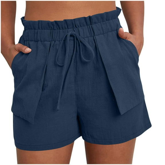 Plebaso Women's Summer Shorts Solid Color Casual Shorts with Pockets Elastic Waist Lightweight Beach Shorts