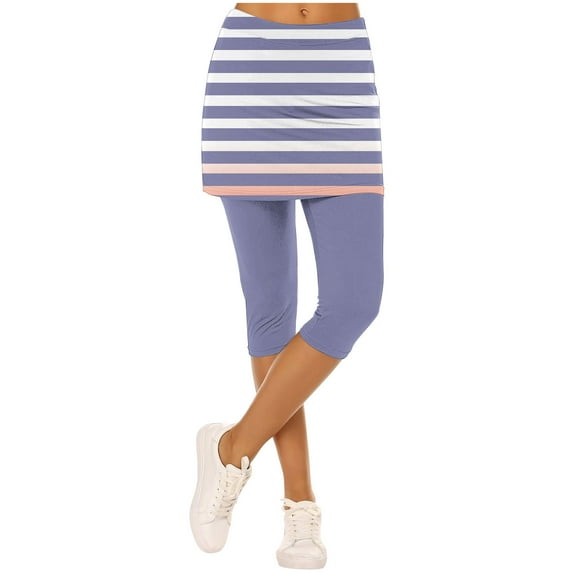 Plebaso Women's Tennis Skirted Leggings High Waisted Athletic Golf Skorts Yoga Running Capri Leggings