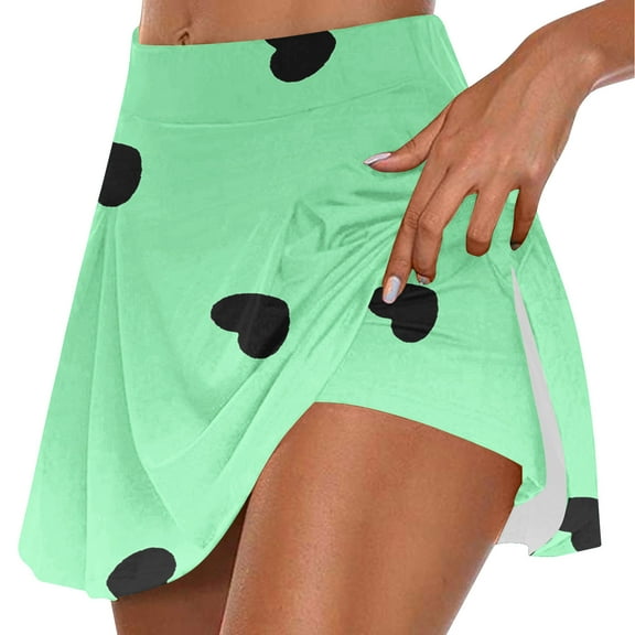 Plebaso Women's Tennis Skirts Built in Shorts High Waist Heart Print Cute Shorts Athletic Sports Skorts