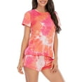 thumbnail image 1 of Plebaso Women's Tie-Dye Pajama Sets 2 Piece Outfit Short Sleeve Shorts Matching Sleepwear Lounge Set, 1 of 7