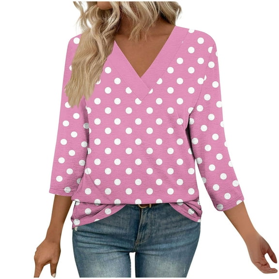 Plebaso Women's Tops 3/4 Length Sleeve V Neck Tunic Tops for Women Lightweight Casual Loose T-Shirts