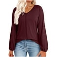 thumbnail image 1 of Plebaso Women's Tops V Neck Puff Long Sleeve T Shirts for Women Casual Loose Lightweight Blouses Tee, 1 of 5