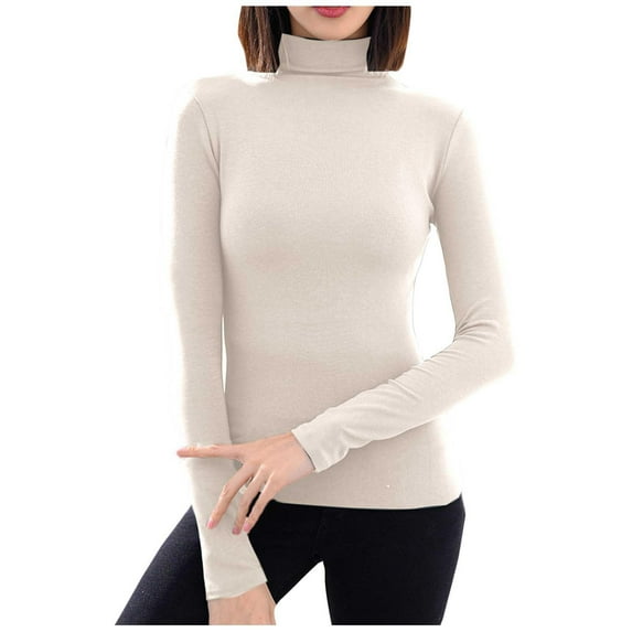 Plebaso Women's Turtleneck Long Sleeve T-Shirts Slim Thermal Tops Soft Lightweight Stretch Undershirts
