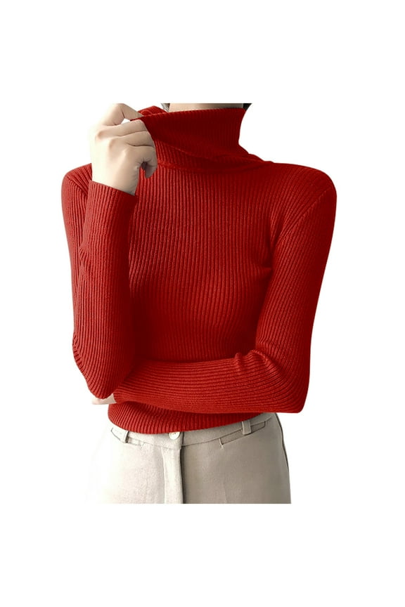 Women's Turtleneck Sweaters Basic Long Sleeve Knit Pullover Sweater Slim Undershirts Tops