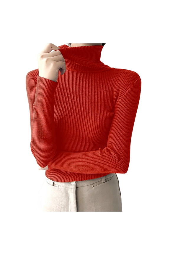 Women's Turtleneck Sweaters Basic Long Sleeve Knit Pullover Sweater Slim Undershirts Tops