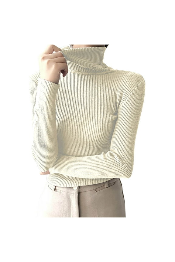 Women's Turtleneck Sweaters Basic Long Sleeve Knit Pullover Sweater Slim Undershirts Tops