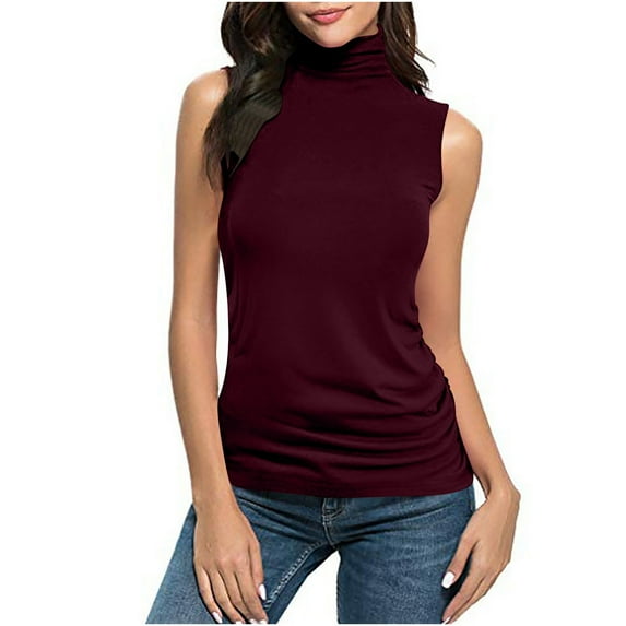 Plebaso Women's Turtleneck Tank Tops Plus Size Sleeveless Shirts Casual Pullover Tank Tees for Ladies