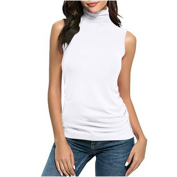 Plebaso Women's Turtleneck Tank Tops Plus Size Sleeveless Shirts Casual Pullover Tank Tees for Ladies