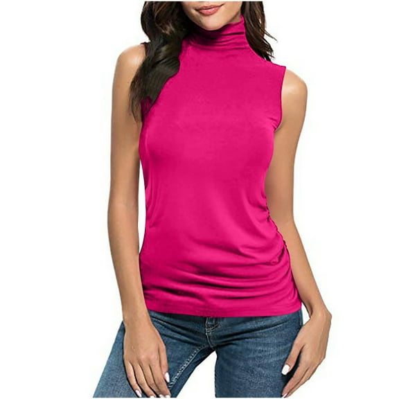 Plebaso Women's Turtleneck Tank Tops Plus Size Sleeveless Shirts Casual Pullover Tank Tees for Ladies