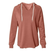 Plebaso Women's V Neck Hoodies Long Sleeve Fall Hooded Sweatshirts Casual Athletic Pullover Tops