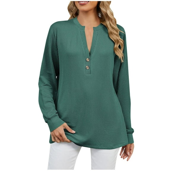 Plebaso Women's V Neck Long Sleeve Shirts Textured Stripe Casual Dressy Tunic Blouses Womens Clothes