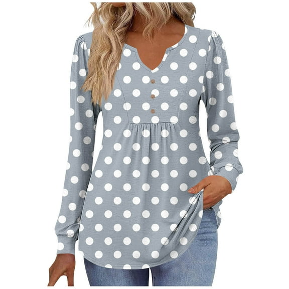 Plebaso Women's V Neck Tunic Tops Casual Long Sleeve Flowy Tshirts Print Loose Dressy Blouses for Women