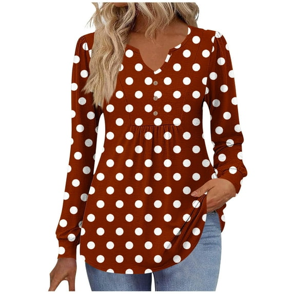 Plebaso Women's V Neck Tunic Tops Casual Long Sleeve Flowy Tshirts Print Loose Dressy Blouses for Women