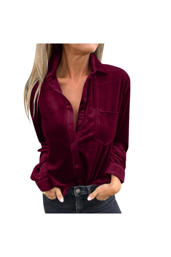 Women's Velvet Button down Shirts Long Sleeve Shirt Casual Dressy Vintage Blouse Tops for Women