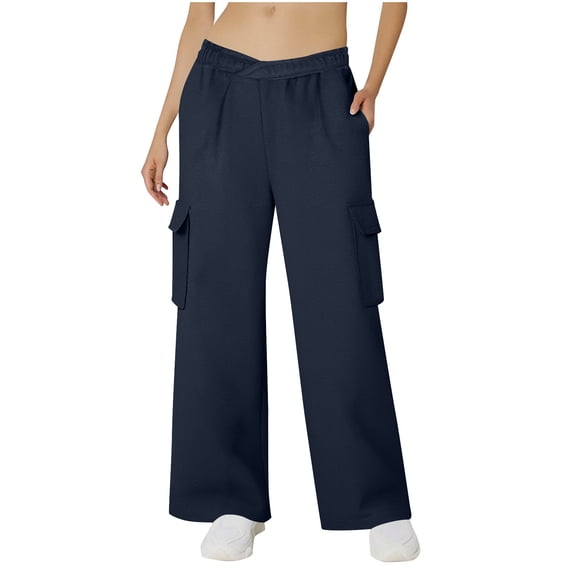 Plebaso Women's Wide Leg Cargo Sweatpants Elastic Waist Lounge Trousers Open Bottom Athletic Joggers
