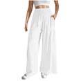 thumbnail image 1 of Plebaso Women's Wide Leg Pants Smocked High Waist Palazzo Beach Pants Loose Casual Trousers with Pockets, 1 of 9