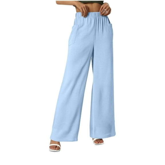 Plebaso Women's Wide Leg Pants with Pockets Casual Elastic High Waist Solid Color Trousers for Women