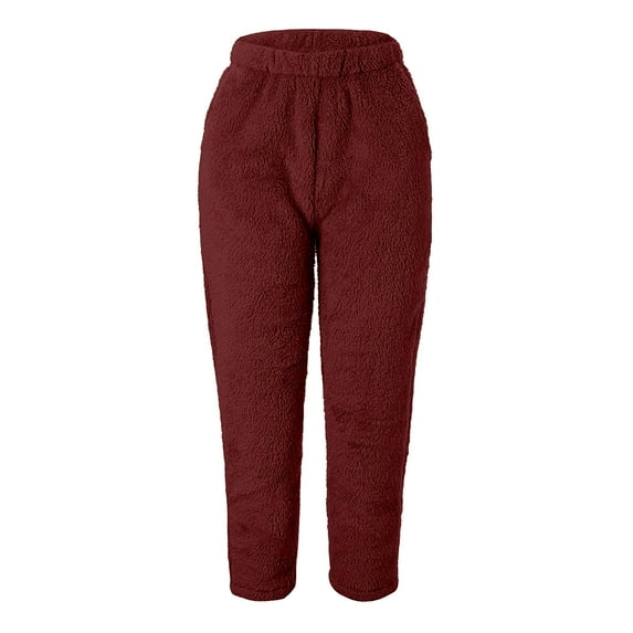 Plebaso Women's Winter Fleece Legging Pants Elastic Waist Solid Color Comfy Lounge Pants Ladies Loose Home Pants