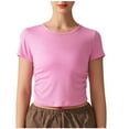 thumbnail image 1 of Plebaso Women's Yoga Shirts Basic Short Sleeve Ribbed Crop Tops Summer Fashion Going out T-Shirts, 1 of 5