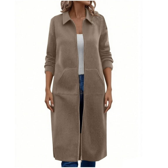 Plebaso Women's Zip up Long Tunic Sweatshirts with Pockets Long Sleeve Casual Collared Jacket for Women