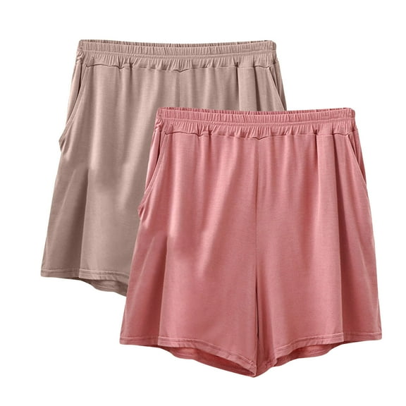 Plebaso Womens 2 Pack Pajama Shorts with Pockets Plus Size Summer Thin Comfy Lounge Shorts Sleepwear