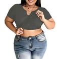thumbnail image 1 of Plebaso Womens Built-In Bra T-Shirts Plus Size V Neck Casual Short Sleeve Padded Tee Tops for Going Out, 1 of 7