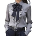 thumbnail image 1 of Plebaso Womens Button down Shirts Bow Tie Neck Long Sleeve Elegant Blouses Dressy Business Work Tops, 1 of 3