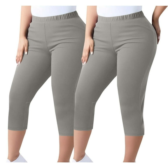 Plebaso Womens Capri Leggings 2/3 Pack Plus Size Elastic Waist Lounge Workout Capris for Yoga Running