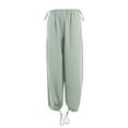 thumbnail image 1 of Plebaso Womens Cargo Pants Solid Color Elastic Waist Straight Full Pants with Pockets Ladies Casual Loose Trousers, 1 of 6