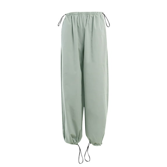 Plebaso Womens Cargo Pants Solid Color Elastic Waist Straight Full Pants with Pockets Ladies Casual Loose Trousers
